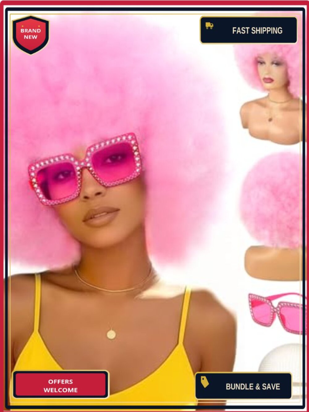 Afro Wig & Disco Sunglasses Set Curly Costume Cosplay Party